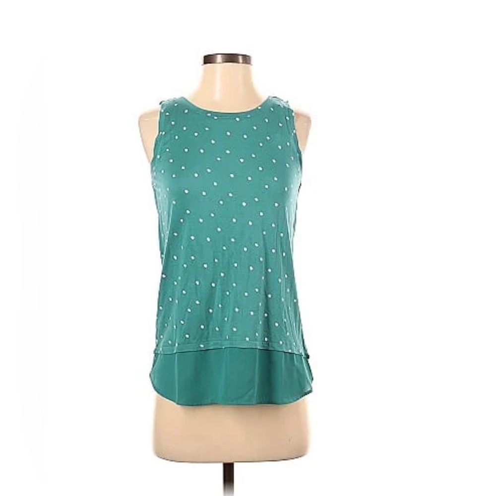 LOFT sleeveless shirt in teal polka dots size XSP  NWOT